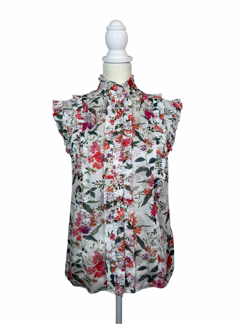 Ted Baker London Maddox Floral Ruffle Blouse Women’s Size 1 Sleeveless